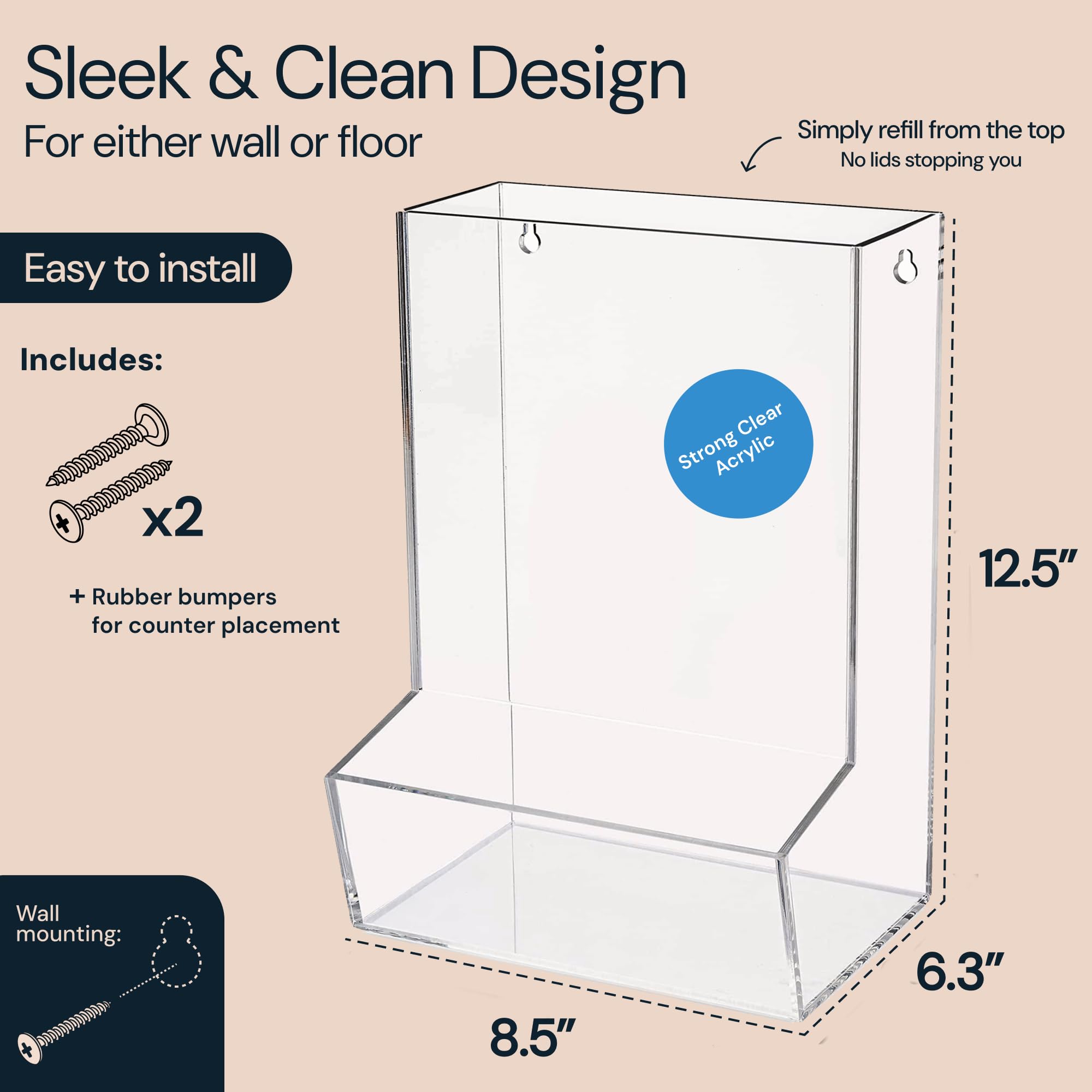 SimplyImagine durable clear acrylic highlights long-lasting, see-through contents.
