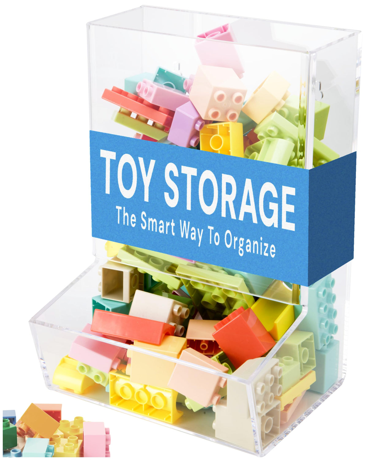 SimplyImagine hanging toy dispenser front view with easy access and clear visibility.