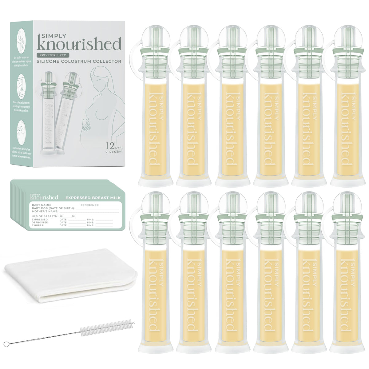 Simply Knourished colostrum collector 5ml kit—portable and reusable for on-the-go collection.