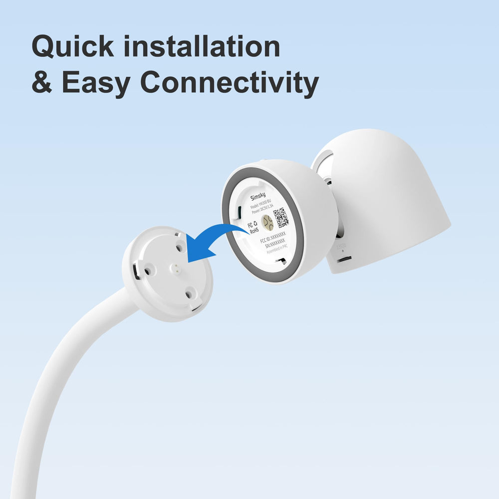 Simsky plug-and-play connector powering the camera without extra cables.