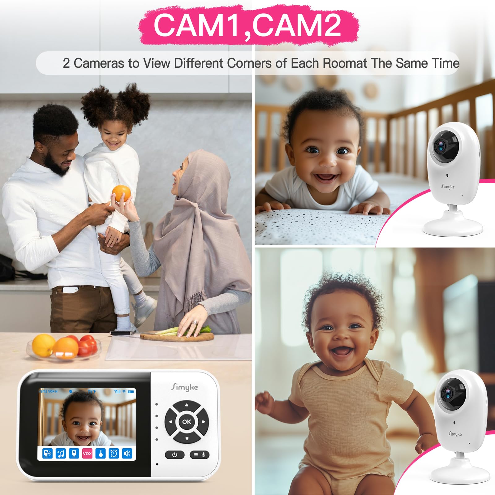 Simyke 2-camera monitor wide view ideal for monitoring two kids.