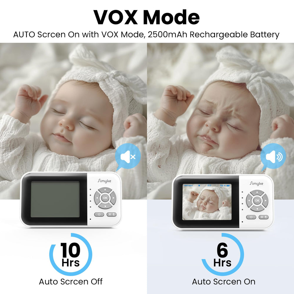 Simyke baby monitor long-life 10 hours supports overnight monitoring across rooms.