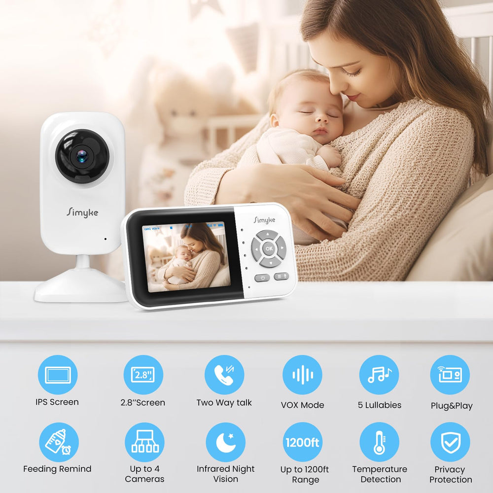 Simyke baby monitor two-camera IPS screen lets you switch views easily.