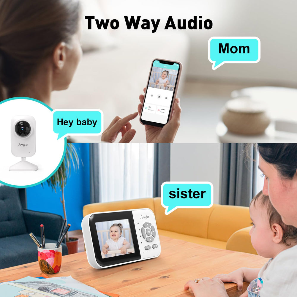 Simyke night vision and lullabies help soothe baby during late hours.