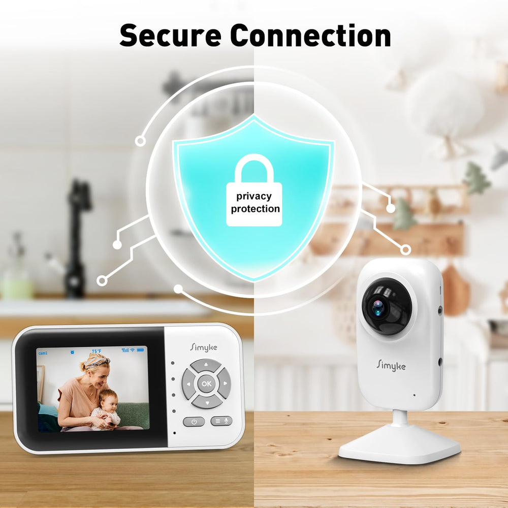 Simyke two-point-eight-inch screen for clear, portable baby monitoring.