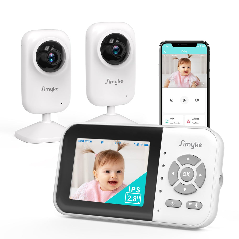 Simyke upgrade video baby monitor with two cameras provides day and night visibility.