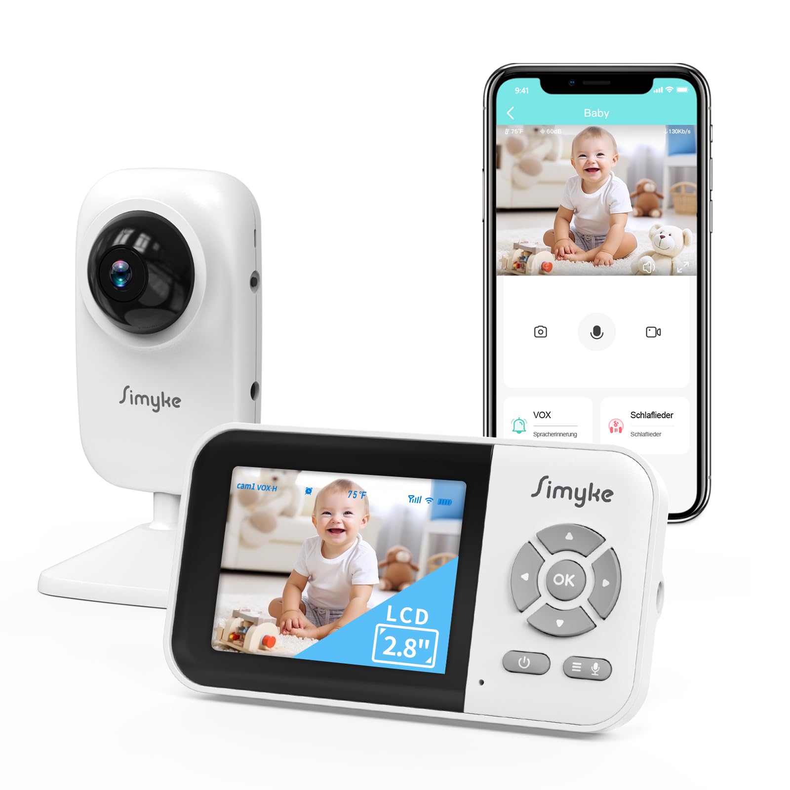 Simyke video monitor camera delivers a clear baby view for peace of mind