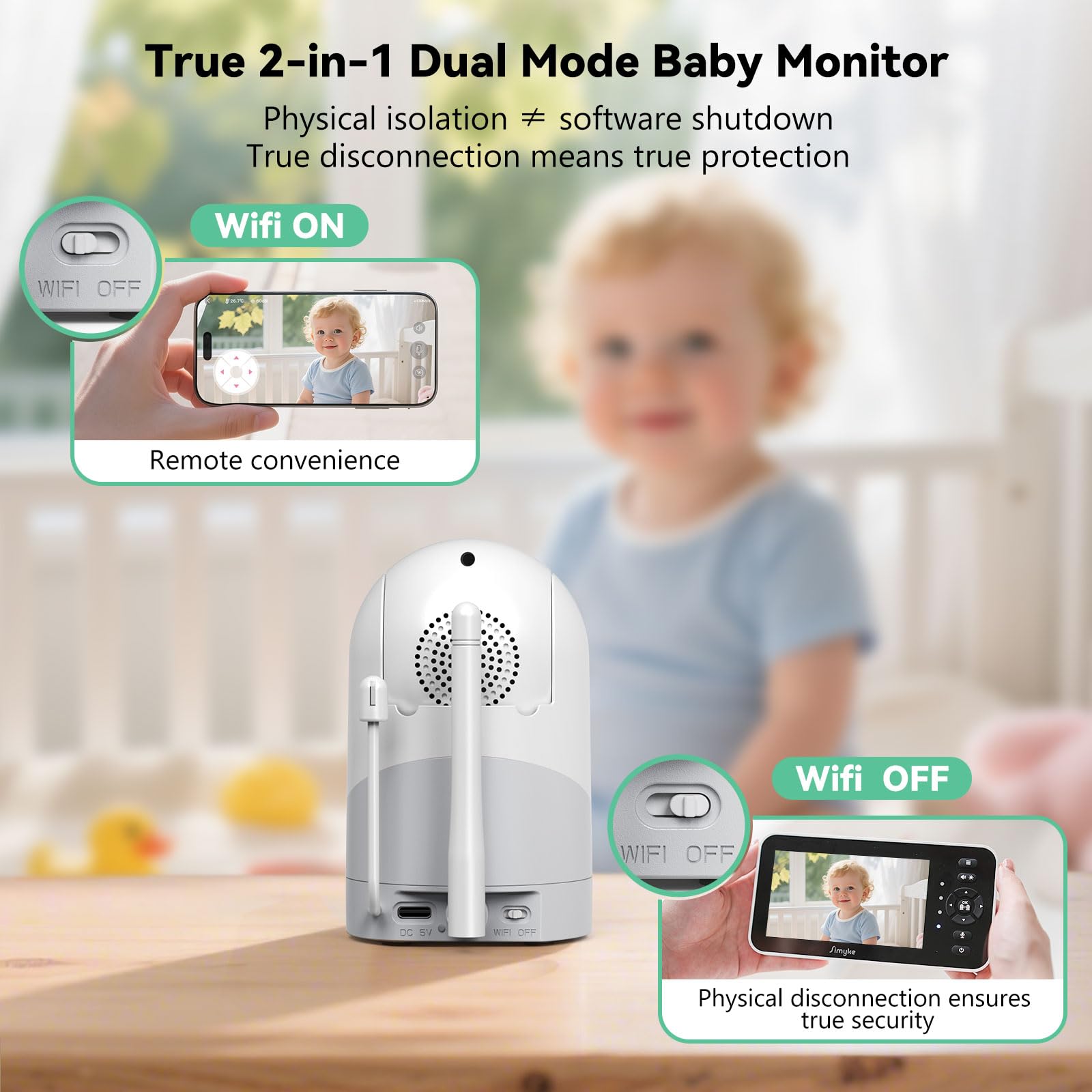 Simyke lullabies soothe baby at bedtime from the monitor