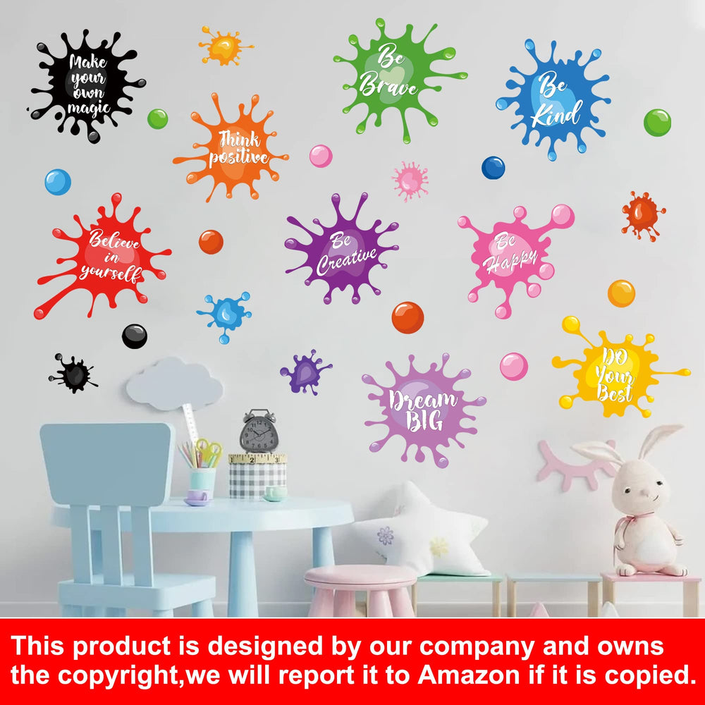 Sinekong inspirational quote wall sticker Be Kind with colorful watercolor splashes in nursery