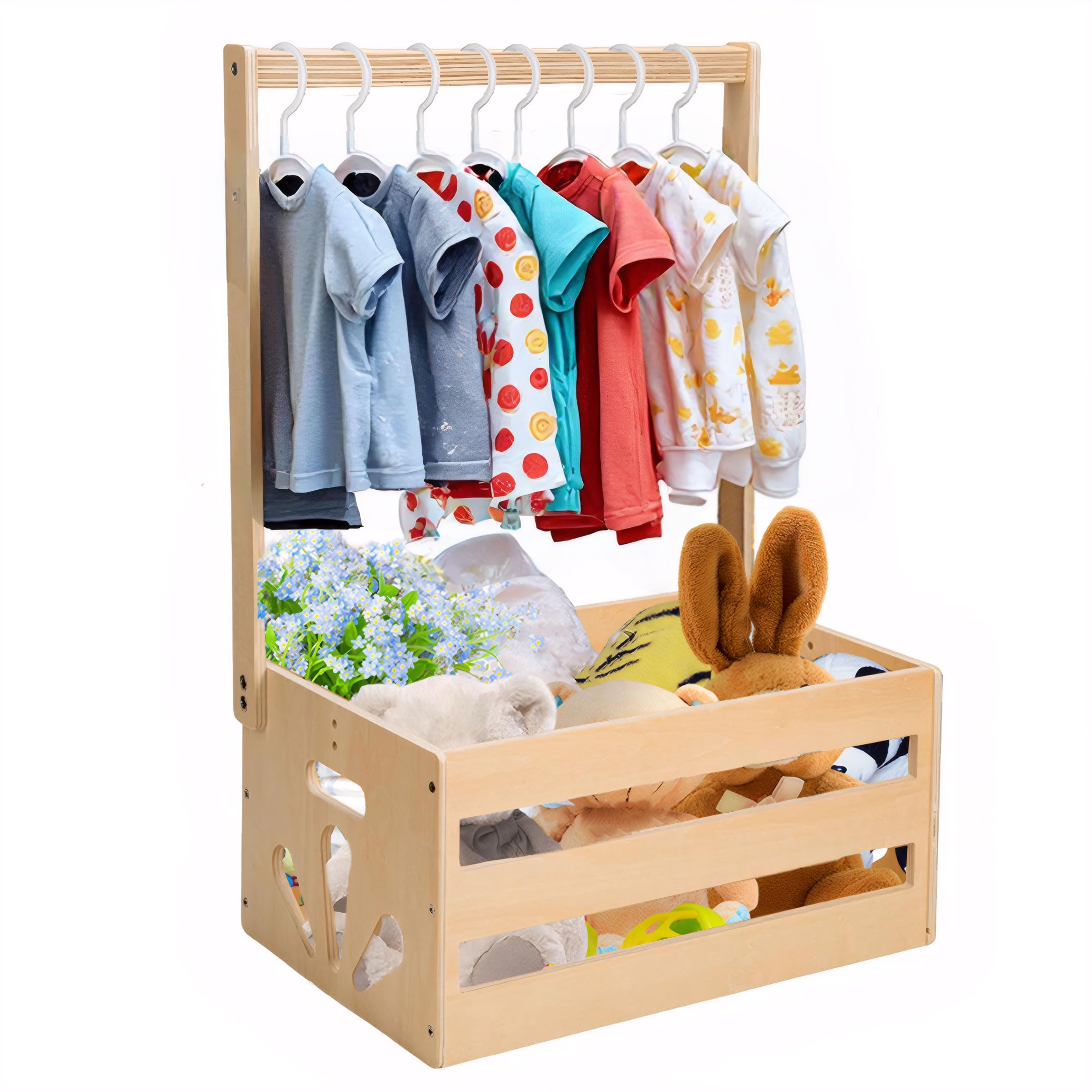 Singring wooden closet basket front view with handle, sturdy storage for clothes.