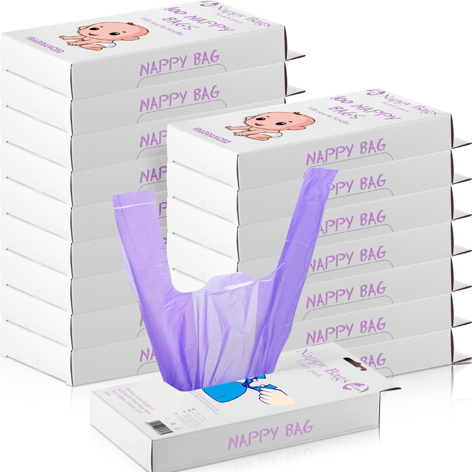 Sinmoe 1600-count purple diaper bags for daily disposal and odor control