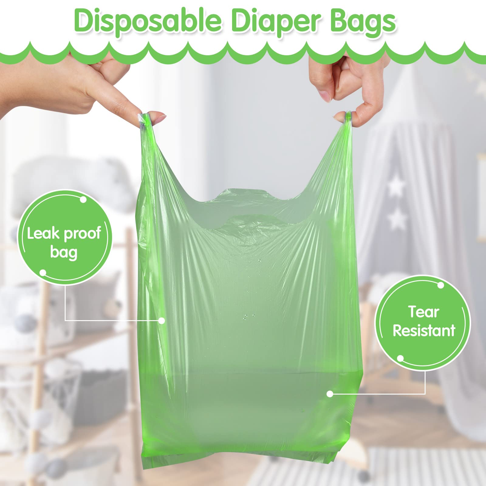 Sinmoe thick plastic diaper bags provide durable tear resistance.