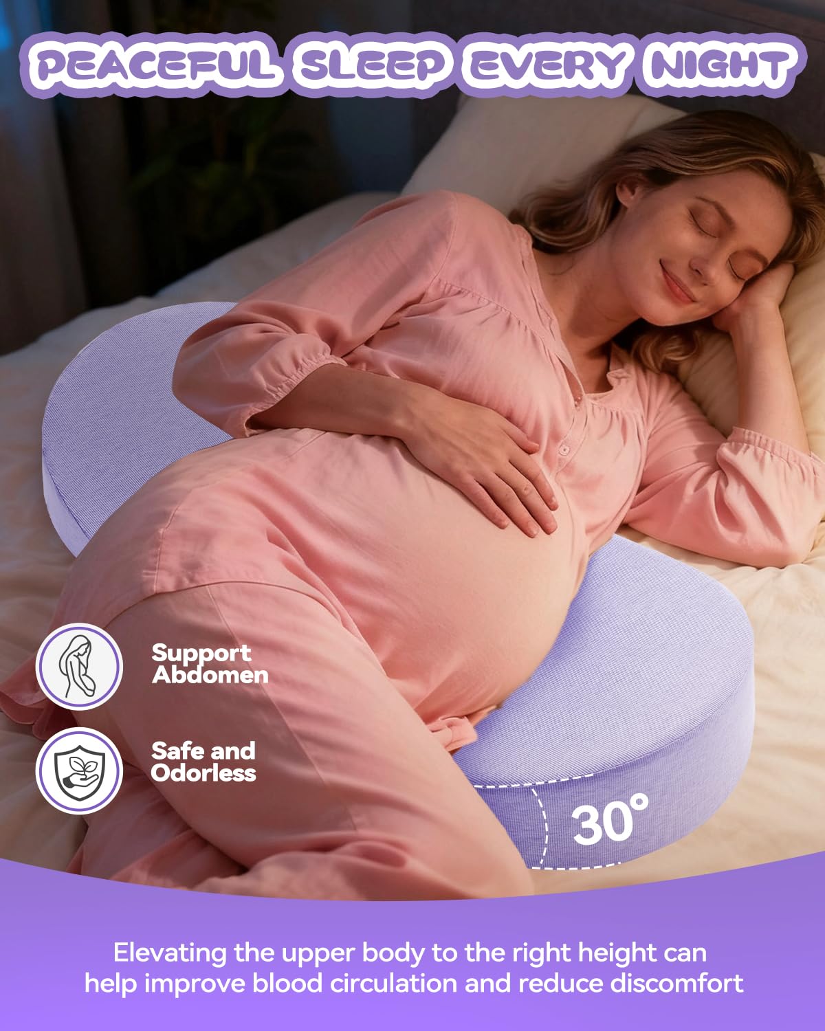 Sino Salected W-shape pregnancy body pillow provides full-body support.