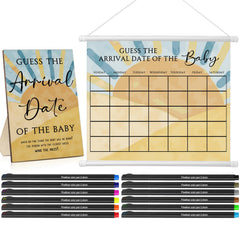 Sintuff baby shower guess due date calendar with sun design decor for a memorable party