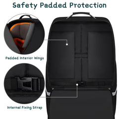Padded interior cushions the infant car seat during flights and car rides