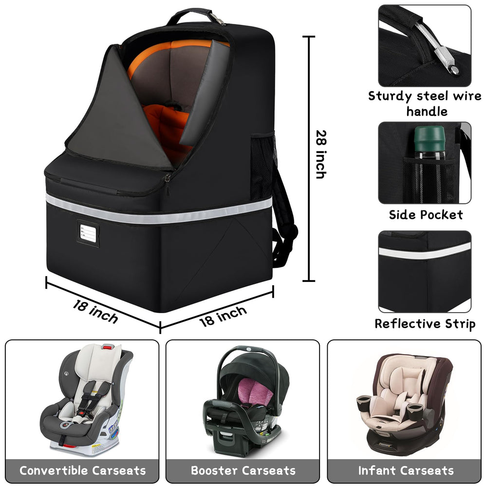 SINVICKO bag shows reflective stripes for safer night travel with a baby seat