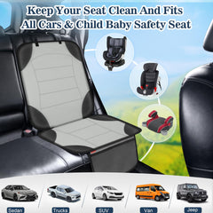 Adjustable straps secure the protector to headrests for a snug fit