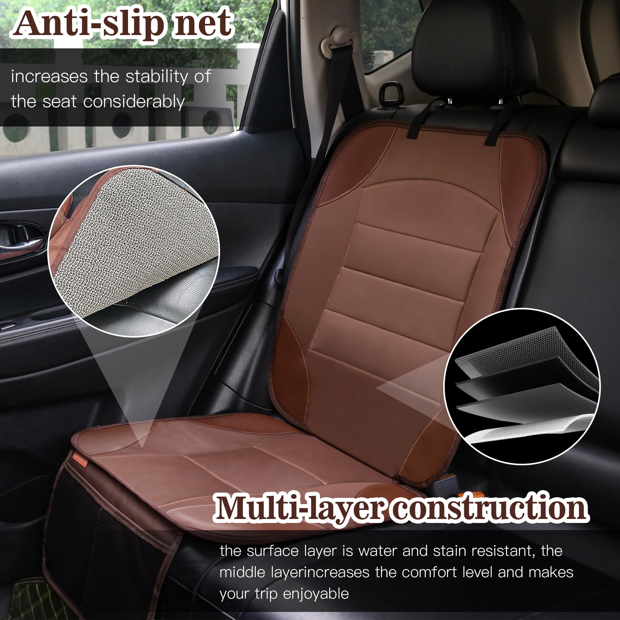 Sinvitron brown adjustable straps ensure a secure fit in most vehicles.