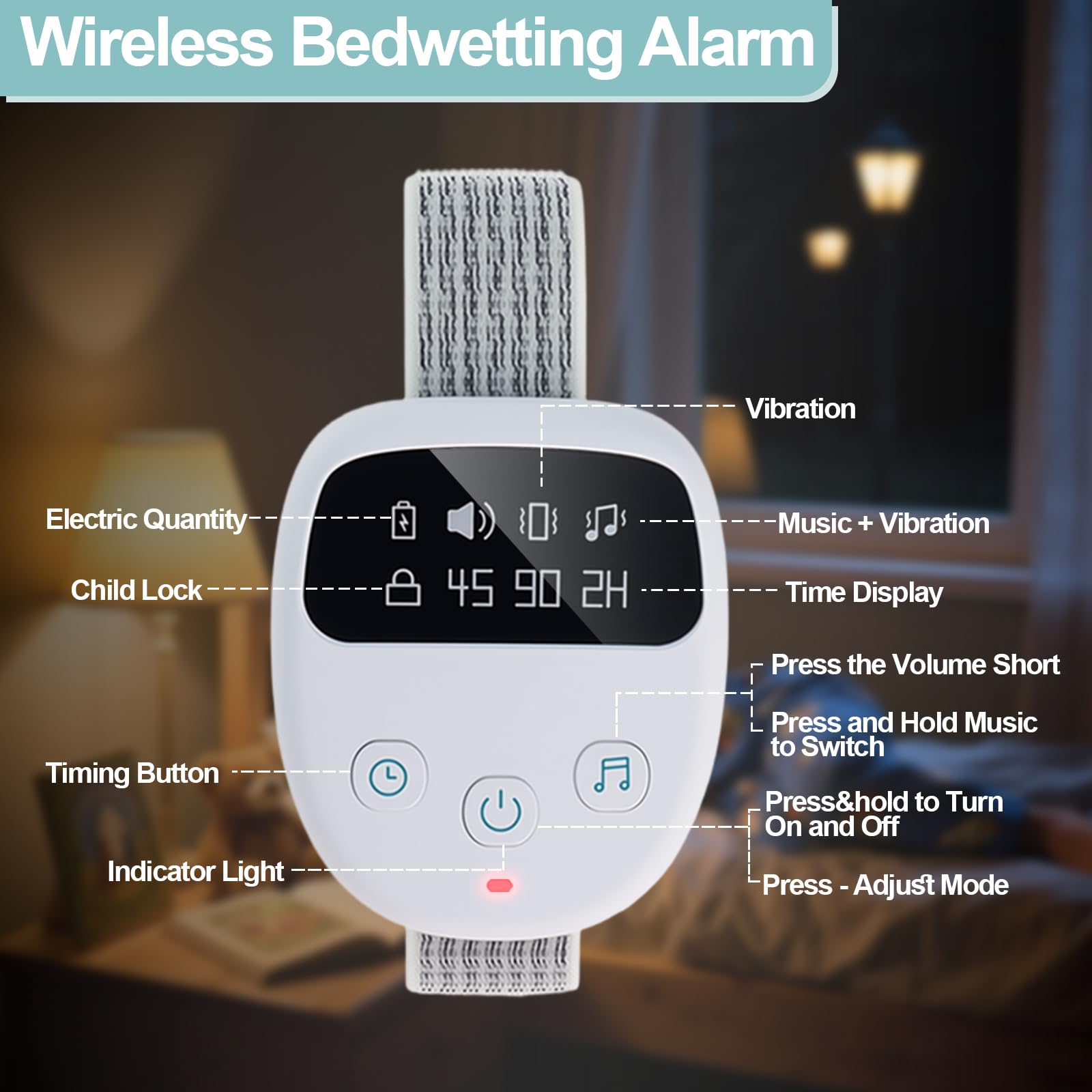 SinWar alarm LCD screen and large buttons simplify setup.