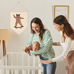 Sioial hanging banner adds playful inspiration to kids’ rooms and play areas.