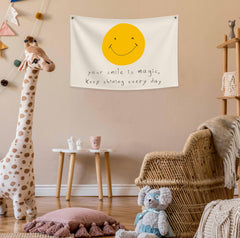 Sioial banner flag decor in a playful playroom setting