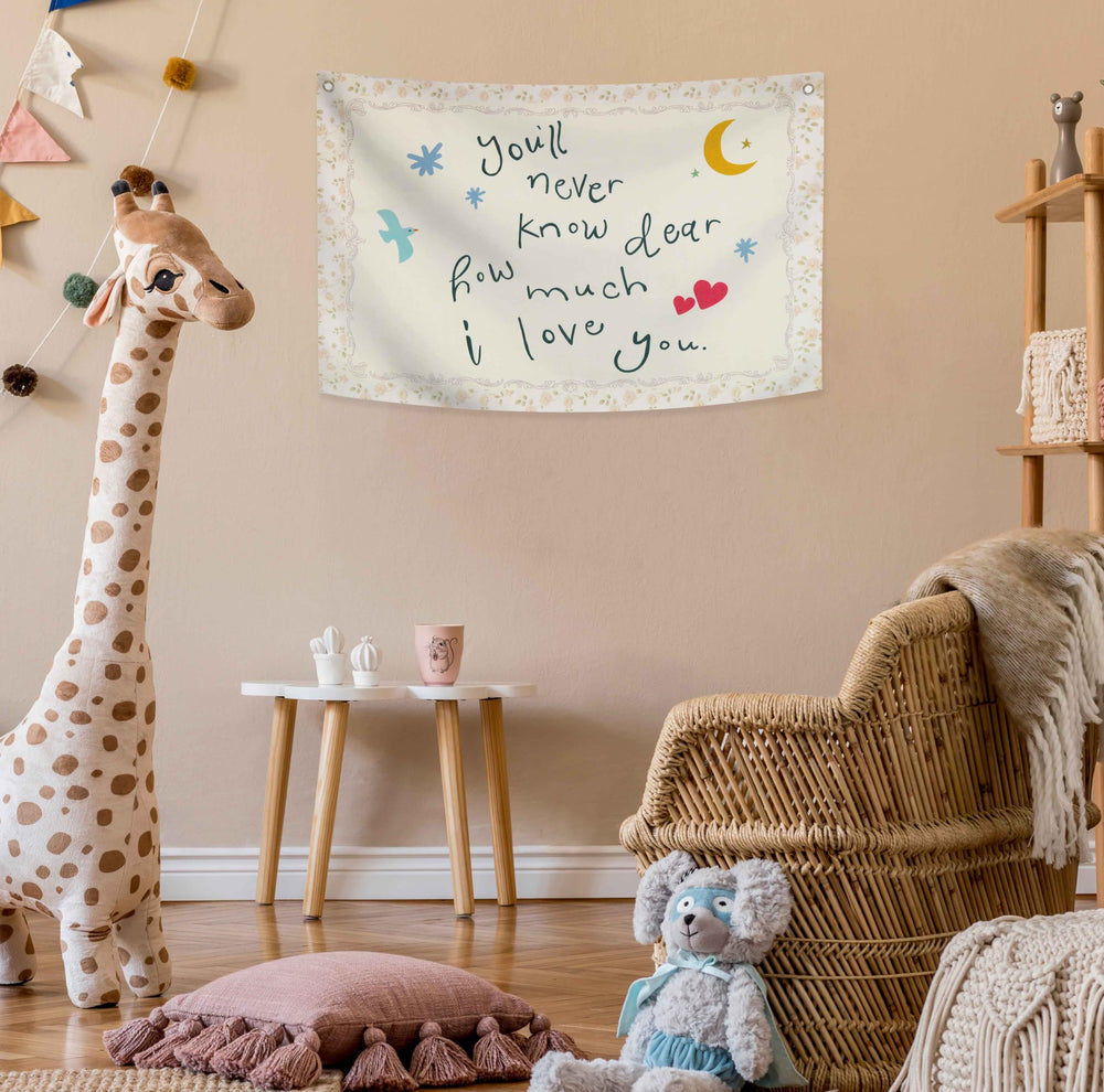 Sioial beige banner adds natural texture to nursery spaces