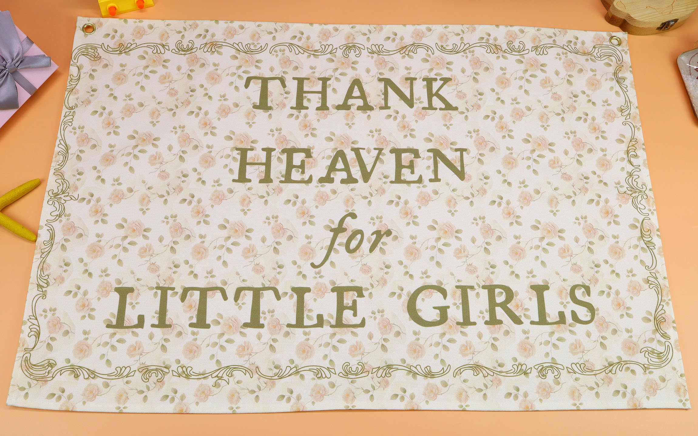 Sioial Christian Bible Verse Banner flag hanging over a nursery crib.