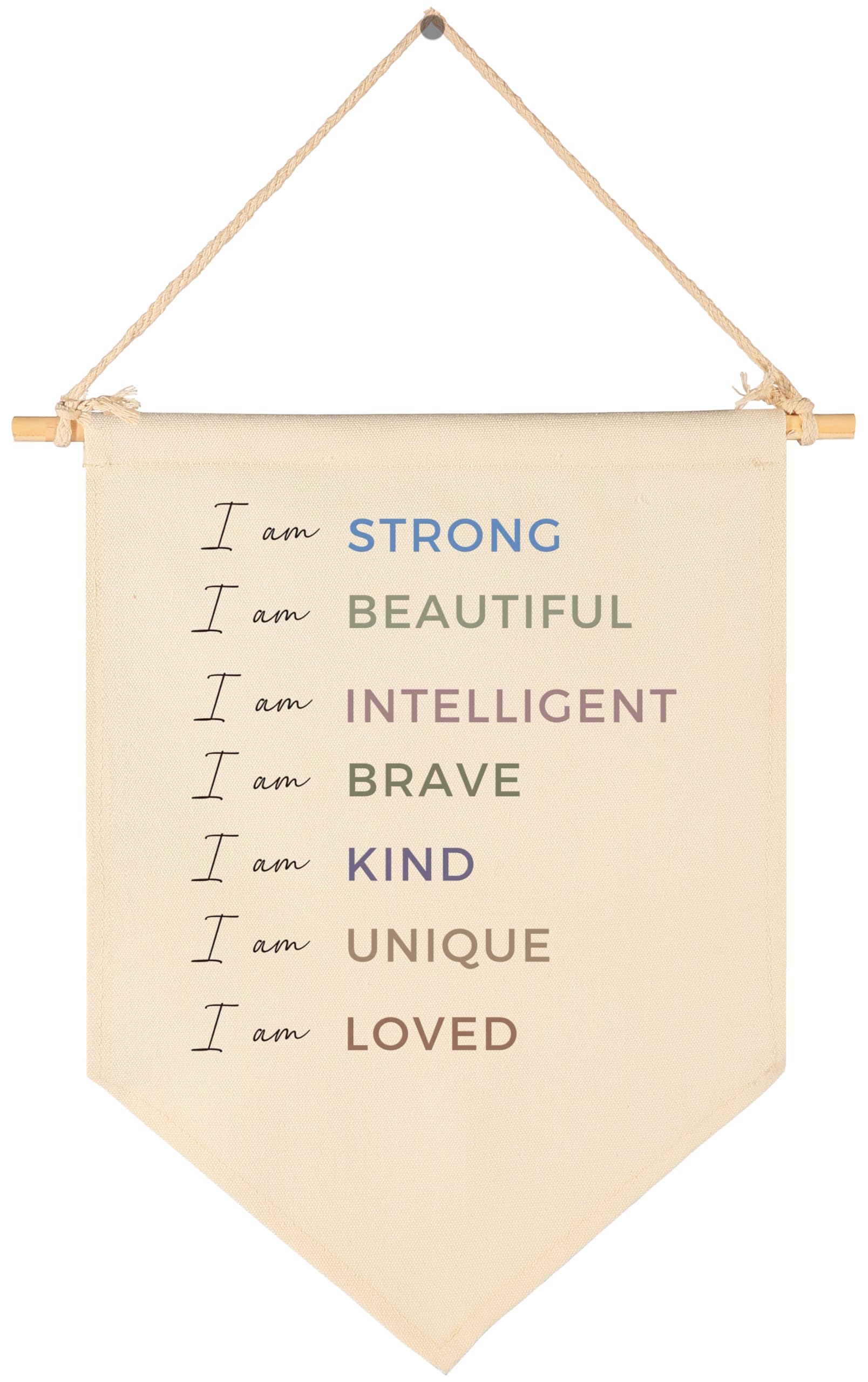 Sioial I Am Strong I Am Beautiful banner for nursery walls, adds positive daily motivation.