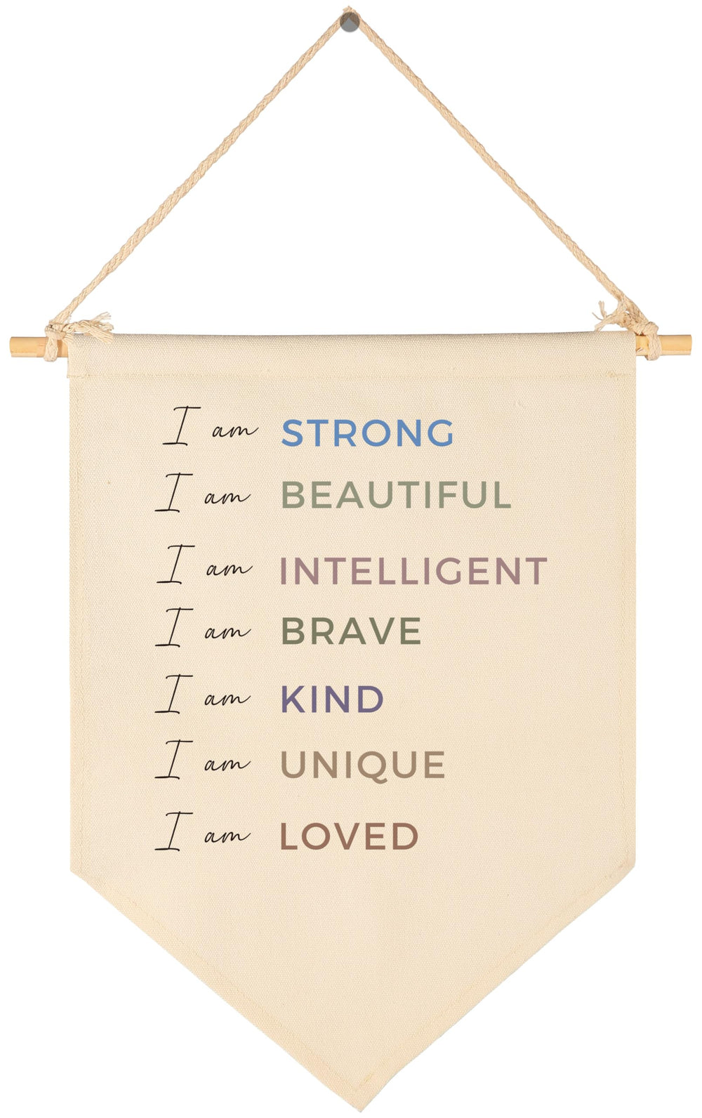 Sioial I Am Strong I Am Beautiful banner for nursery walls, adds positive daily motivation.