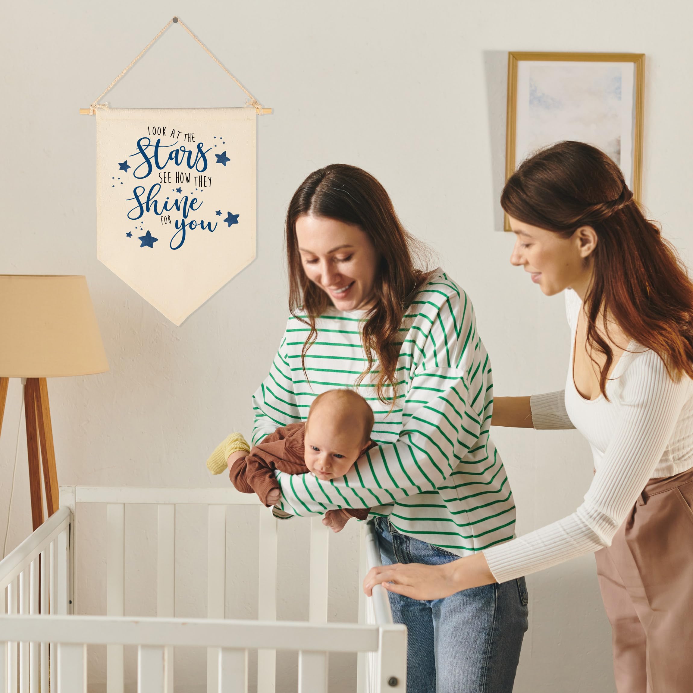 Sioial Look At The Stars banner closeup stitching shows durable fabric detail.