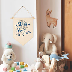 Sioial Look At The Stars banner hanging assembly demonstrates easy setup.