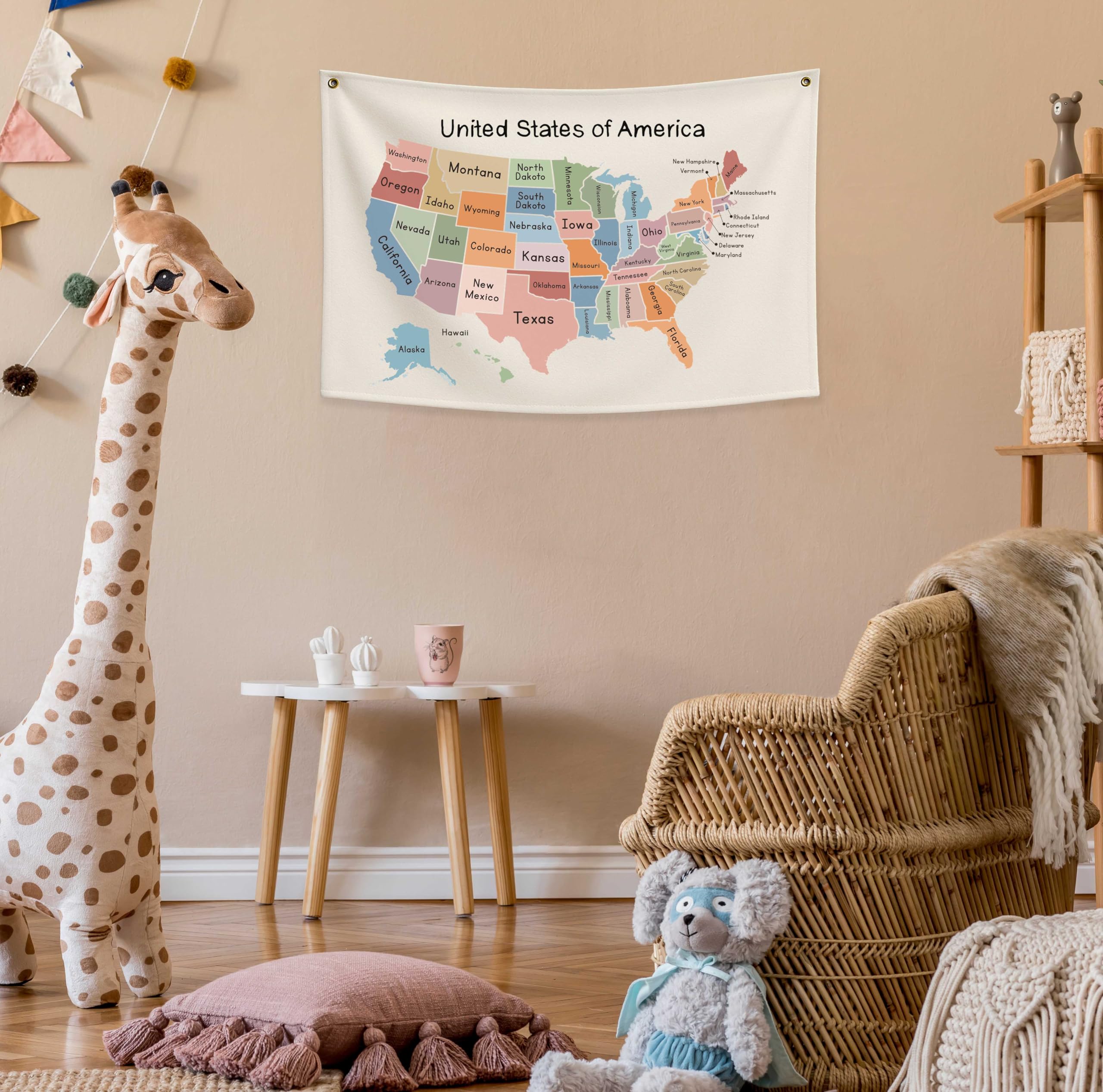 Sioial map theme rectangular banner flag for kid’s room, subtle learning decor