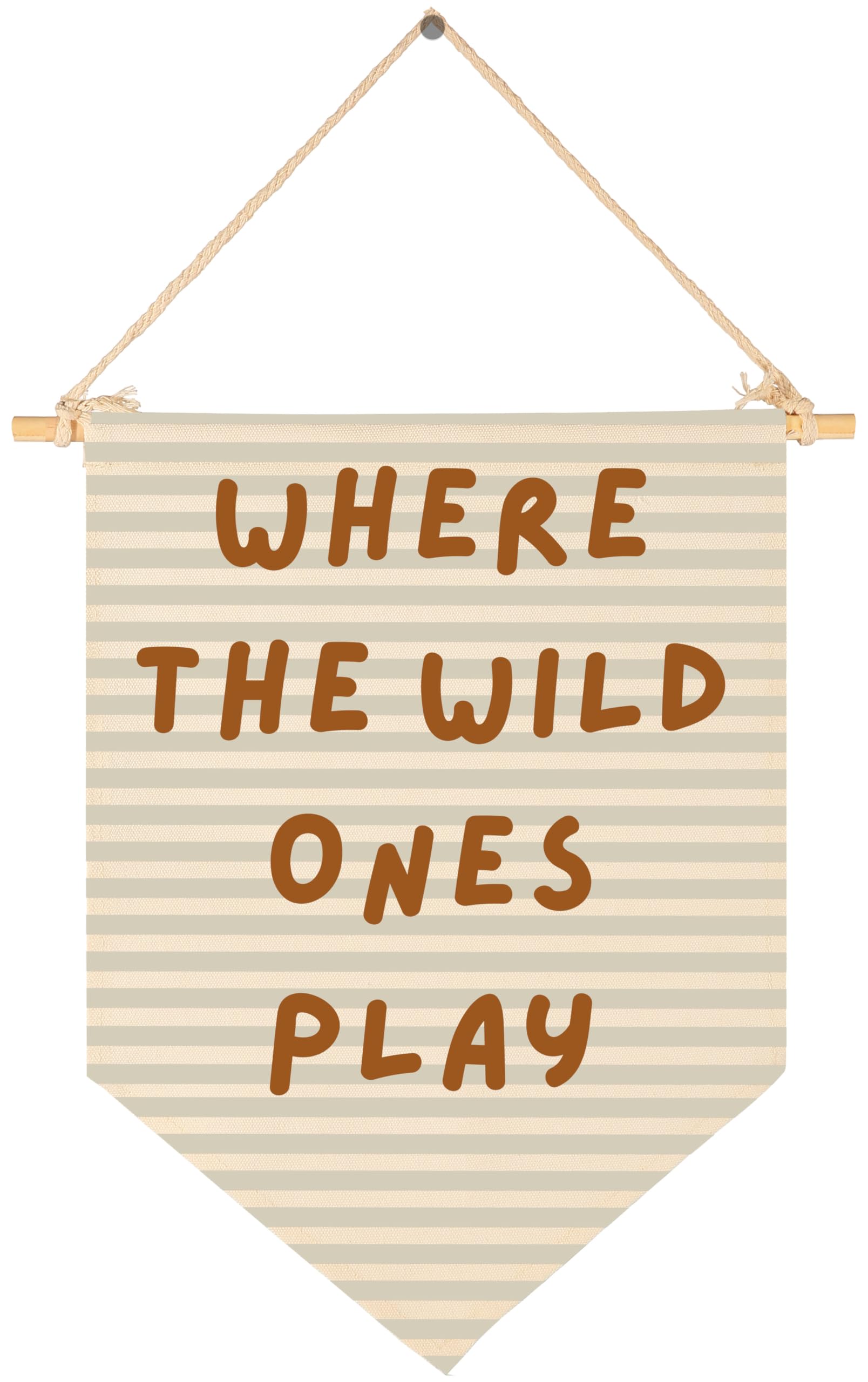 Sioial nursery banner wall art for Where the Wild Ones Play, ideal for imaginative play spaces.