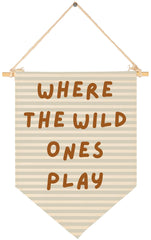 Sioial nursery banner wall art for Where the Wild Ones Play, ideal for imaginative play spaces.