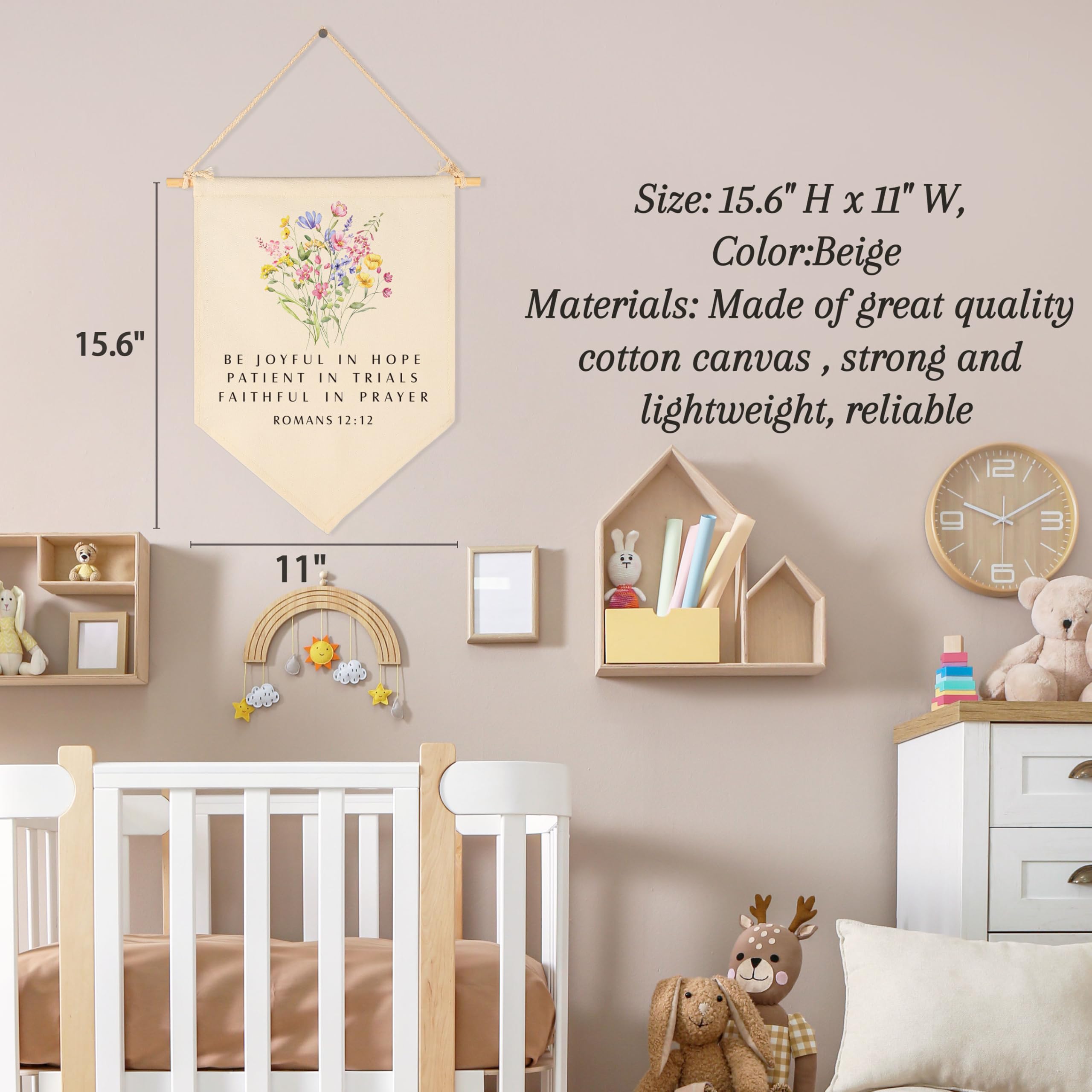 Sioial beige nursery banner complements wall color.