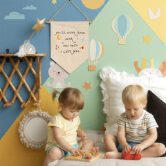 Sioial pennant wall art banner brightens playroom with durable polyester-cotton texture
