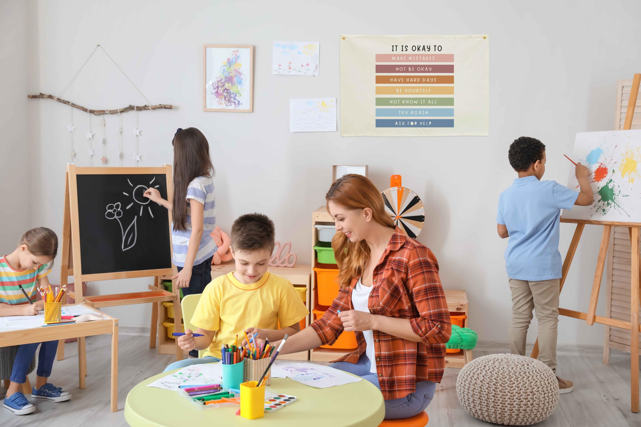 Sioial beige banner ideal for nursery, kids' rooms, or reading corners.