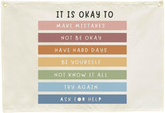 Sioial positive mental health banner unrolled display in a bright classroom setting for motivation.