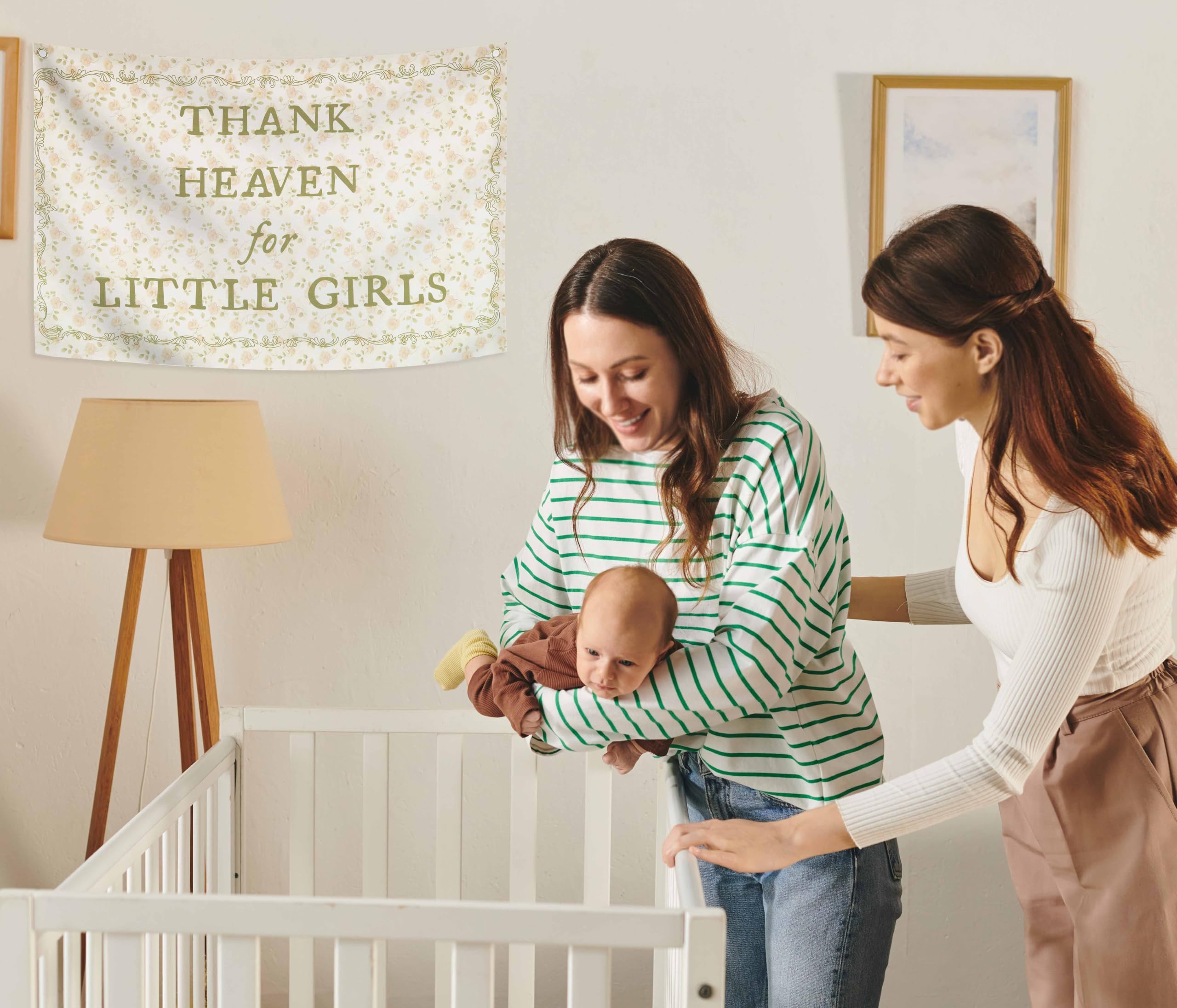 Sioial rectangle banner in beige tones enhances nursery decor.