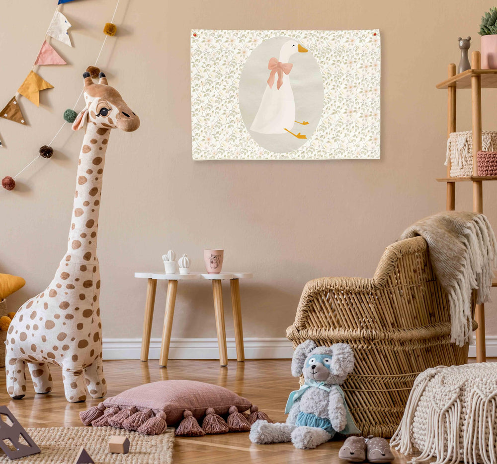 Sioial Silly Goose beige canvas banner used in a classroom for playful learning.