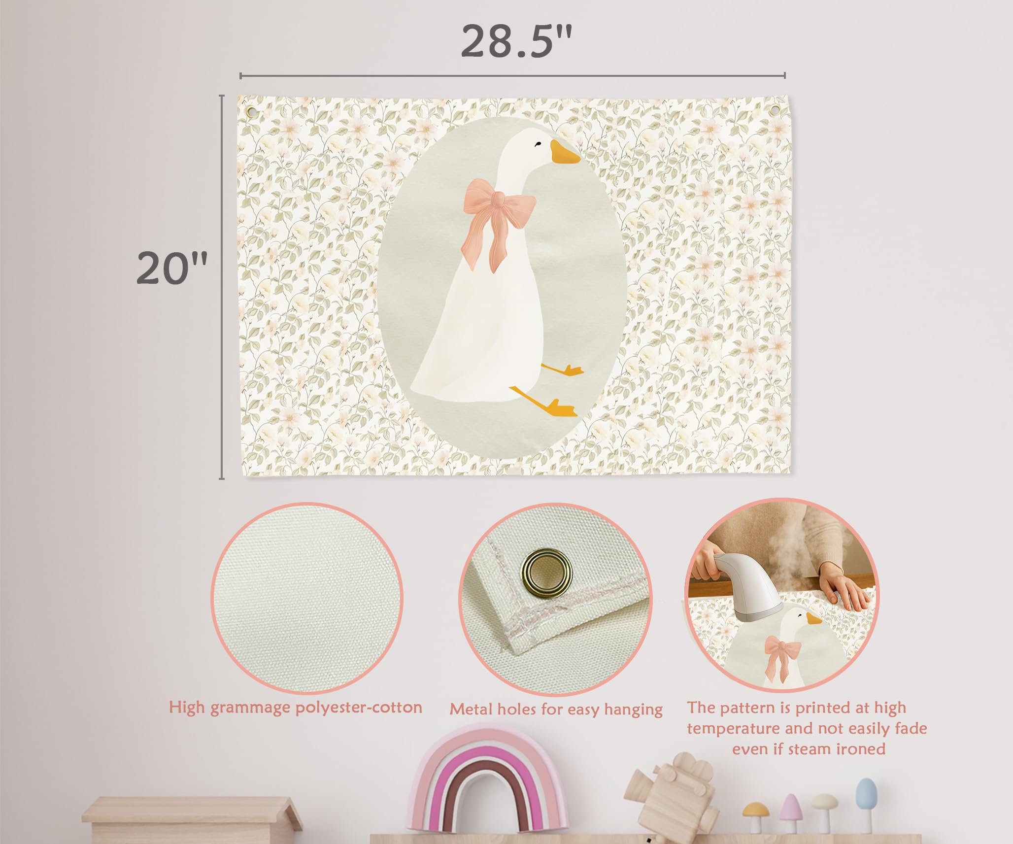Sioial Silly Goose beige banner flag near doorway creates a welcoming space.