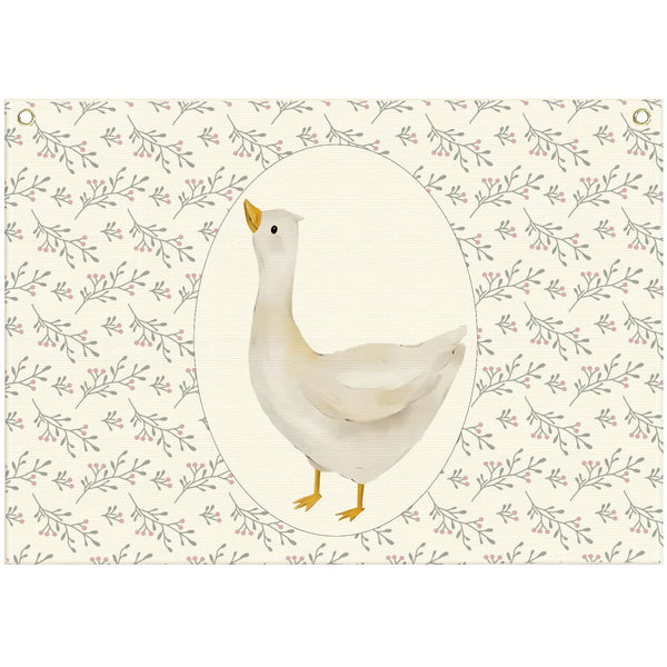 Sioial Silly Goose nursery banner hanging above a crib for cozy decor