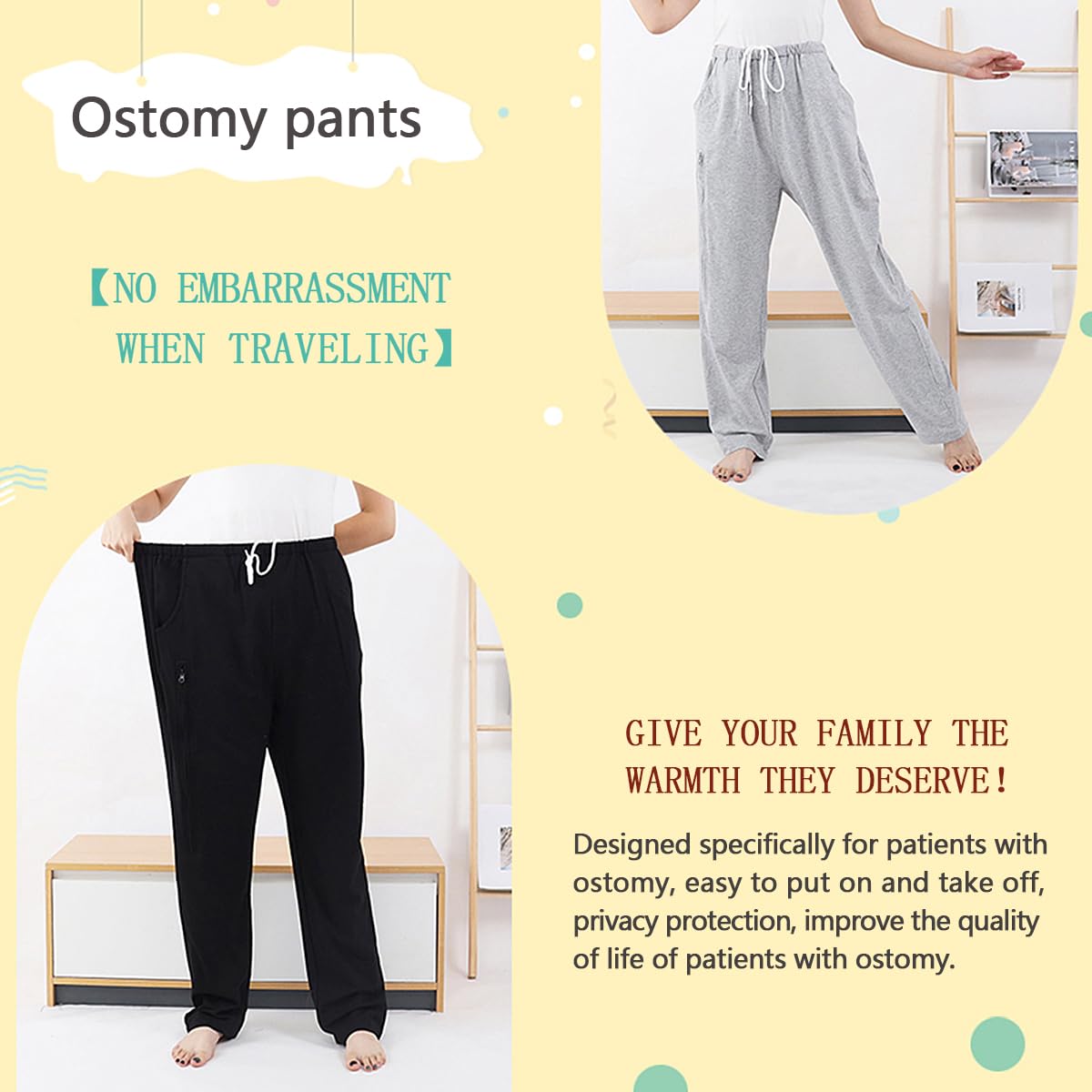 Siomlana catheter pants highlighting soft breathable fabric