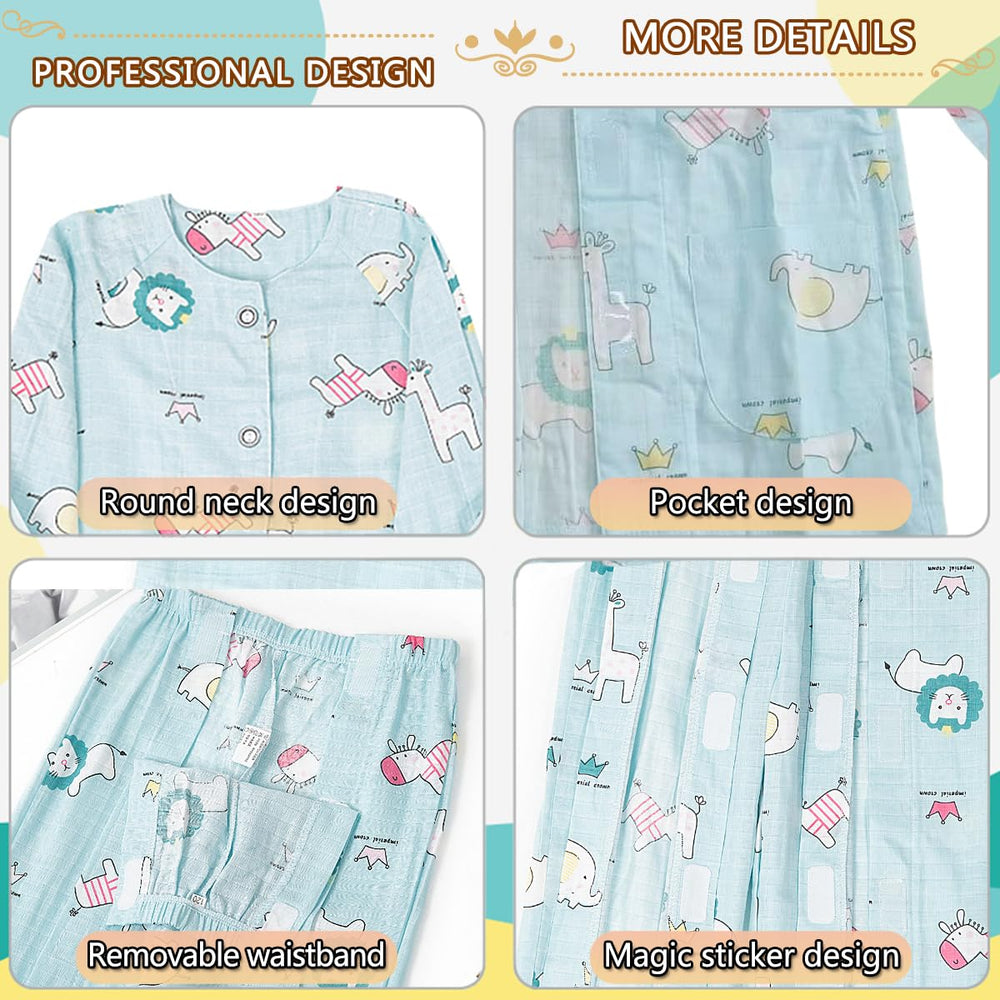 Siomlana children's bedridden clothing animal pattern blue adds cheerful, comforting style during care.