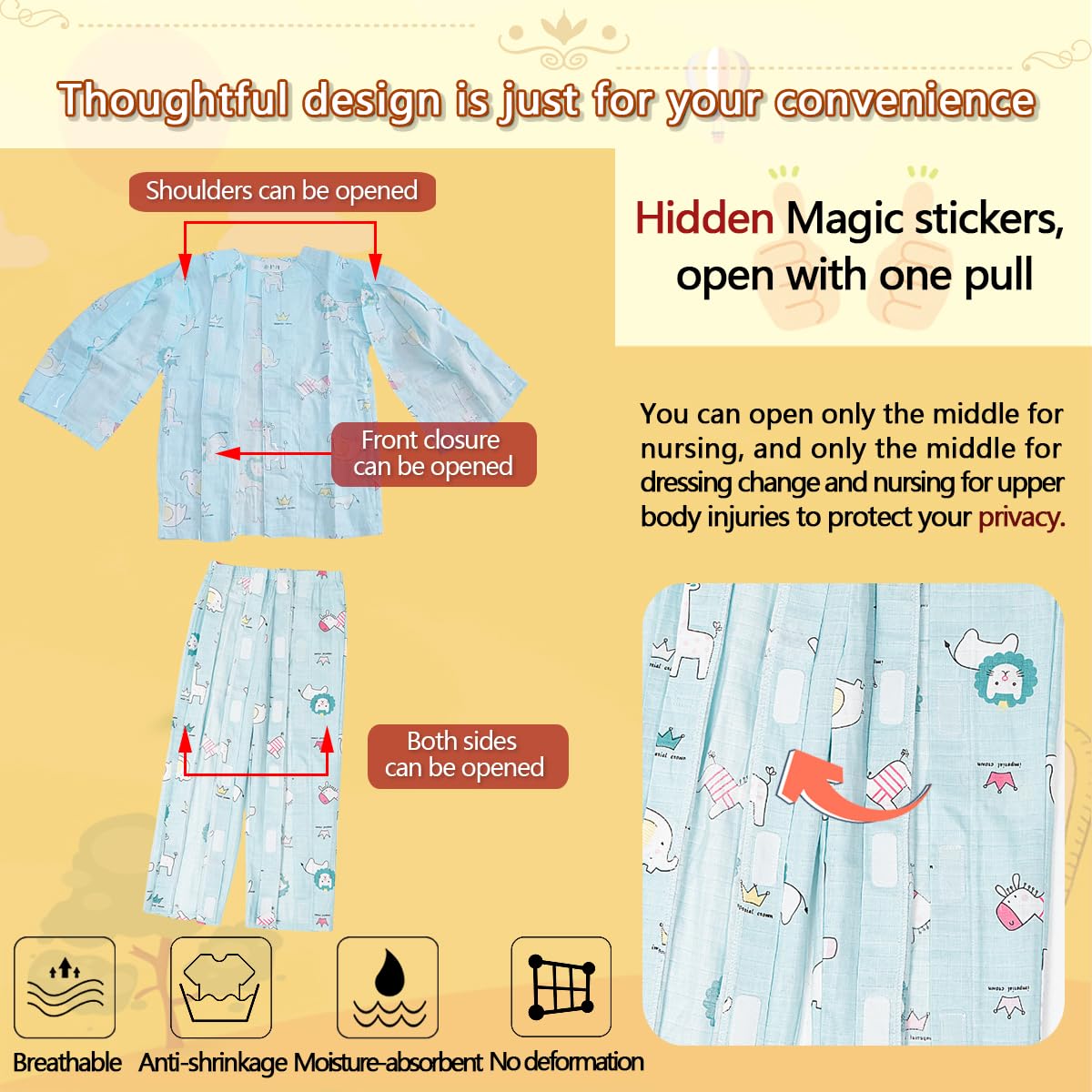 Siomlana children's bedridden clothing cotton soft fabric provides moisture absorption and comfort.