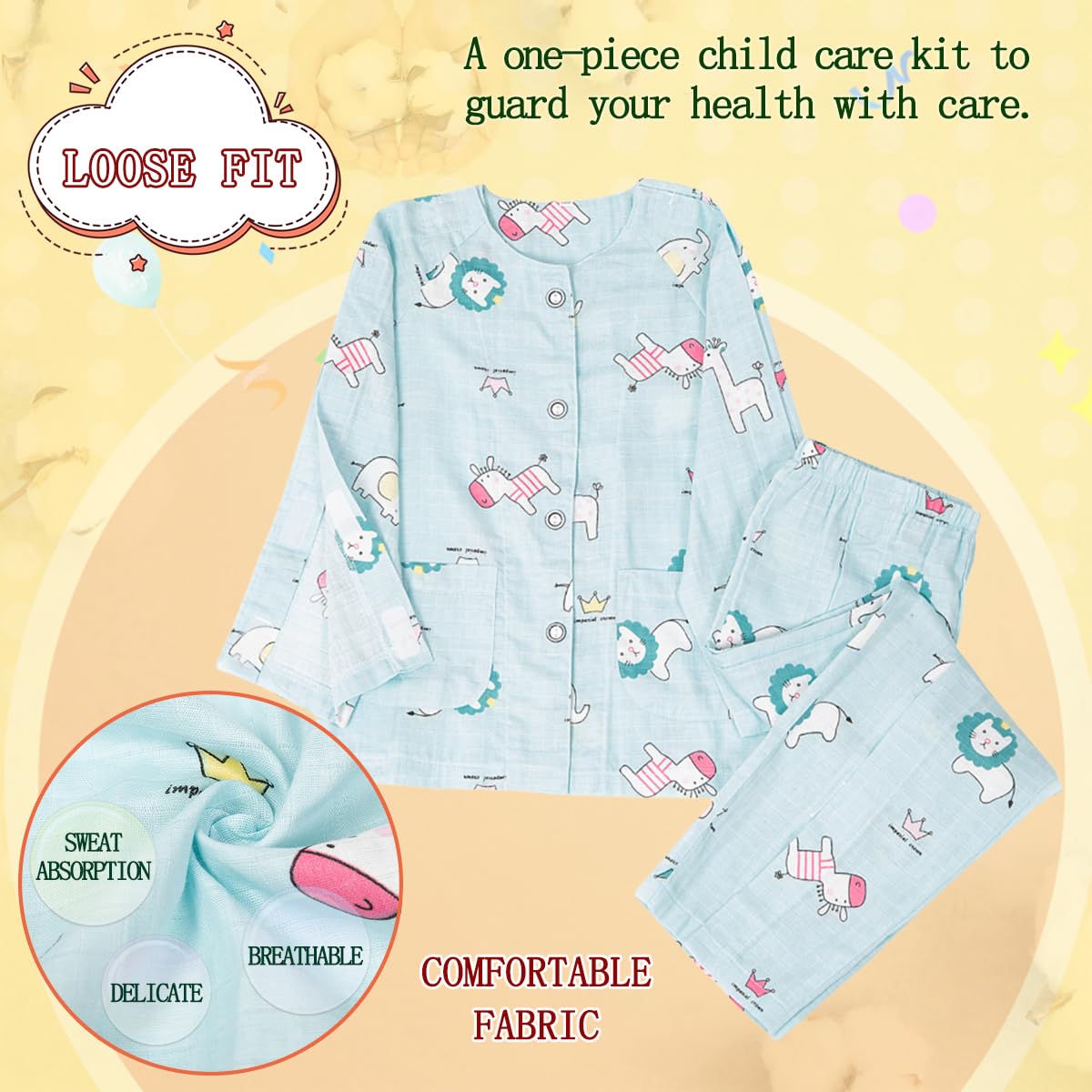 Siomlana children's bedridden clothing elastic waistband offers secure fit and easy diaper changes.
