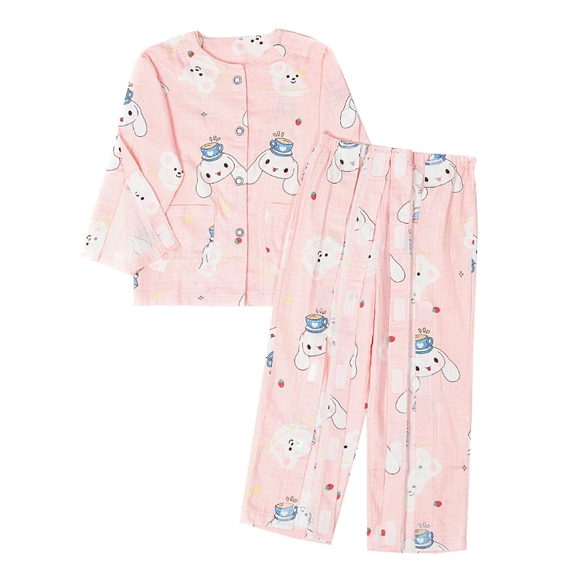 Siomlana pink rabbit gown front opening for easy care and privacy