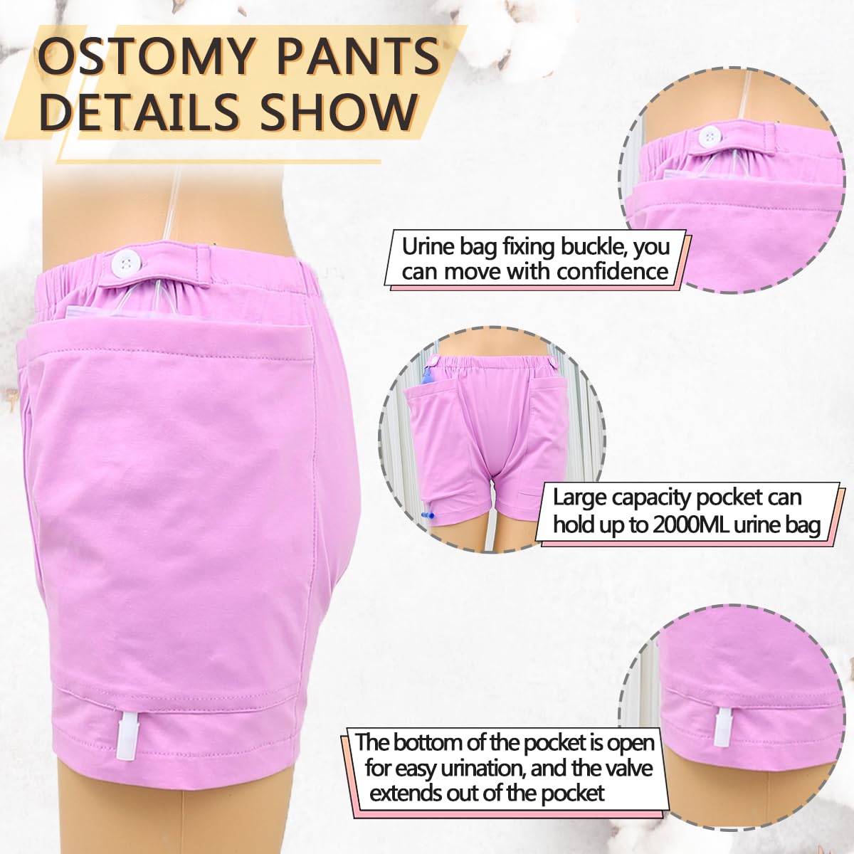 Siomlana fistula pants opening design enables easy drainage through the pocket.