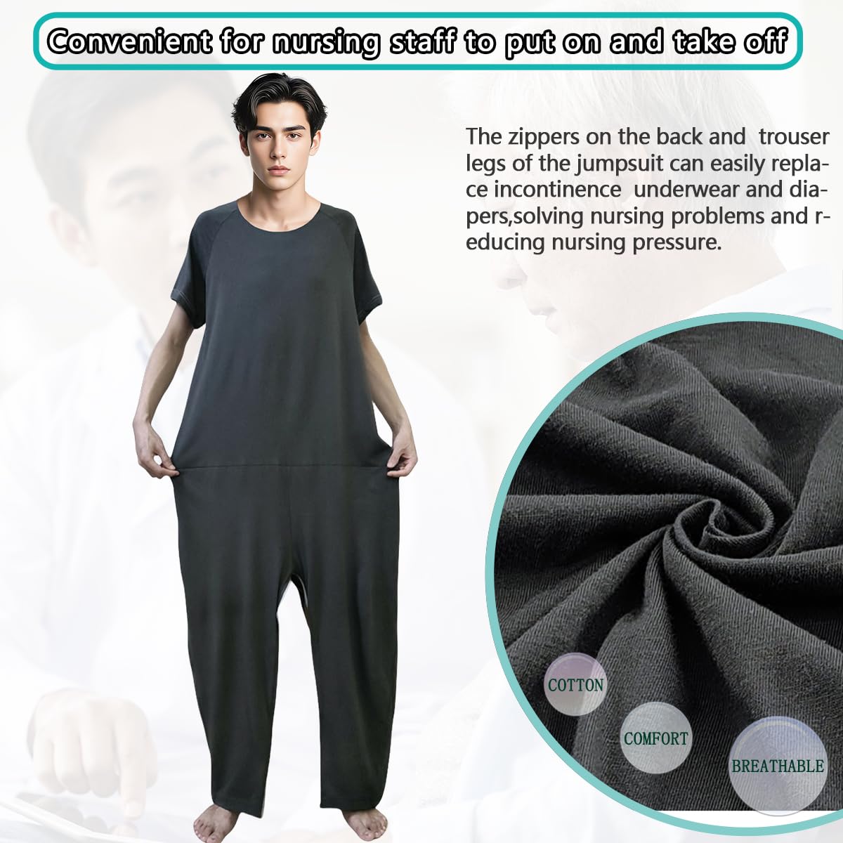 Siomlana jumpsuit front view with short sleeves for easy wear