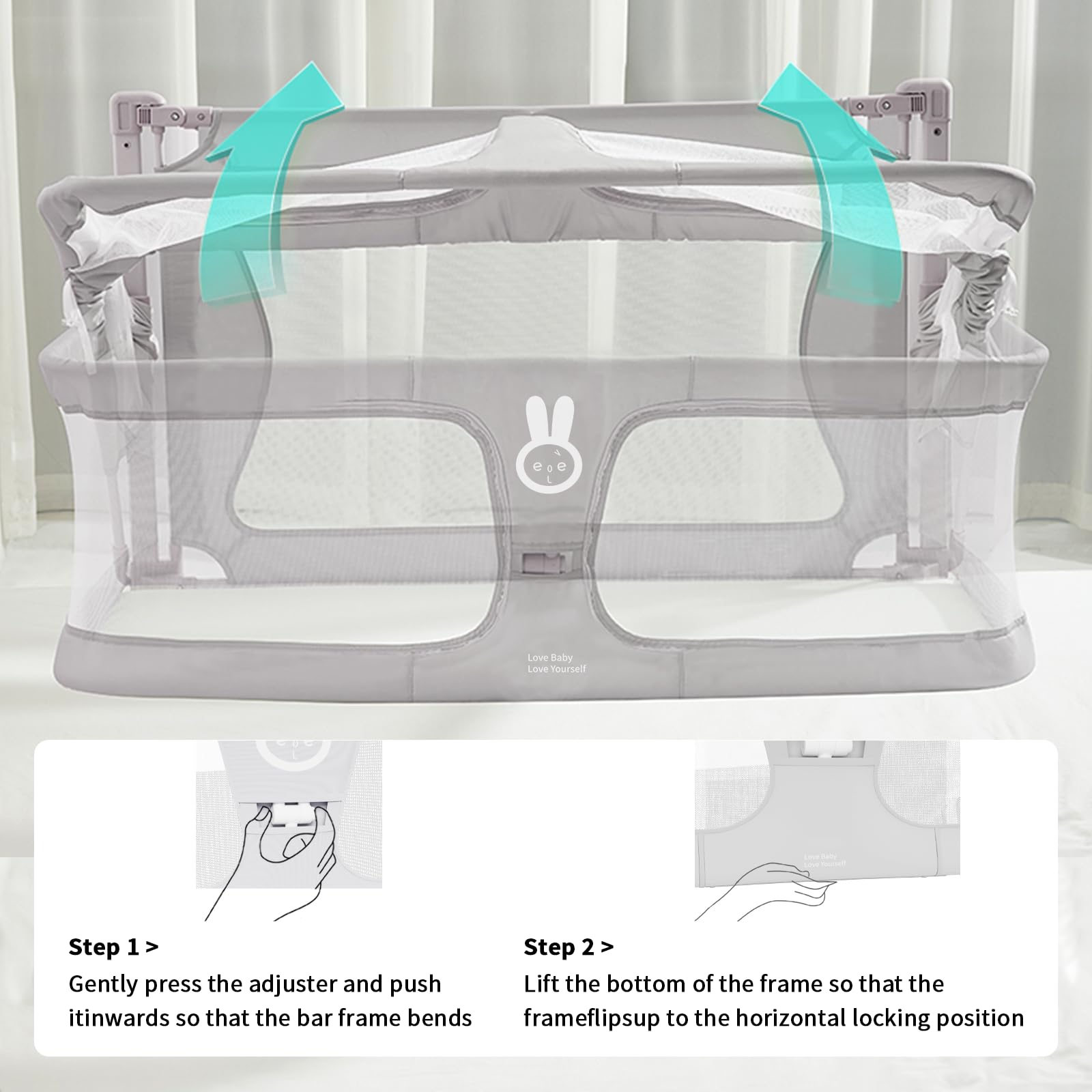 SISTINE Co Sleeper mesh panel view highlights breathability and easy baby visibility